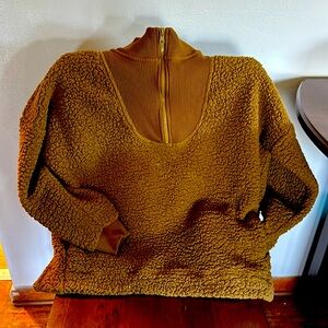 Camel colored teddy mock neck 1/4 loose fitting medium fleece from Aerie